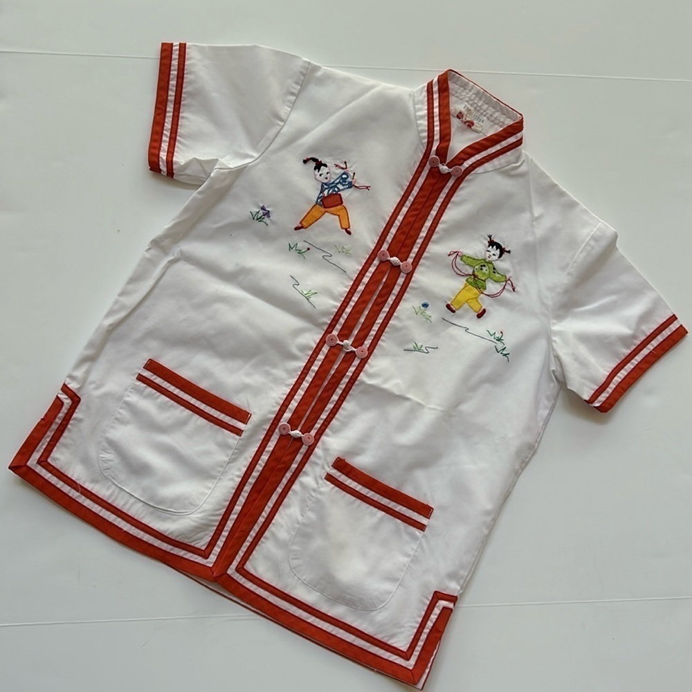 Plum Blossoms Childs Asian Embroidered Top Size 8